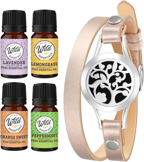 Wild Essentials Arbol Tree Essential Oil Leather Wrap Bracelet Diffuser Kit, Gift