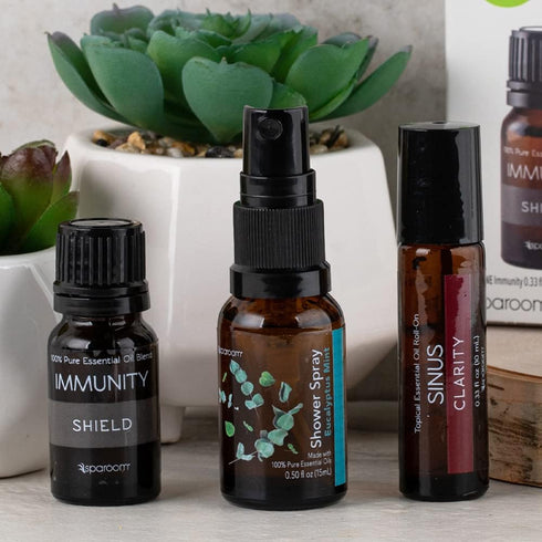 Immunity Immunity SpaRoom Travel Kit, Essential Oil Blend, Eucalyptus Mint Shower Spray, Sinus Topical Roll-on