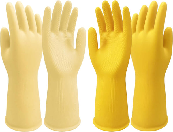 Rubber Dishwashing Gloves - 2 Pairs Long Household Cleaning Gloves for Kitchen Washing Dishes