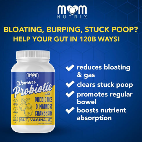 MOM NUTRIX 120 Probiotic for Women - Vaginal, Gut, UT, pH Balance, Feminine & Digestive Health - Prebiotics
