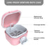 ARGOMAX Portable Leak Proof Denture Bath Cup, Soaking Box with Strainer for Dentures and Braces (Pink + White)