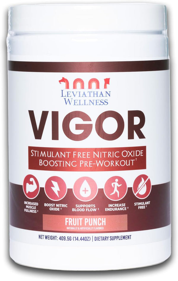 Vigor Stimulant Free Nitric Oxide Boosting Pre-Workout Powder, 30 Servings, Fruit Punch