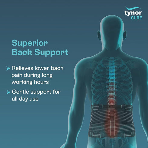 TYNOR Back Support Belt, Adjustable Lumbar Brace for Lower Back Pain, Herniated Disc, Scoliosis (Medium, Premium Black)