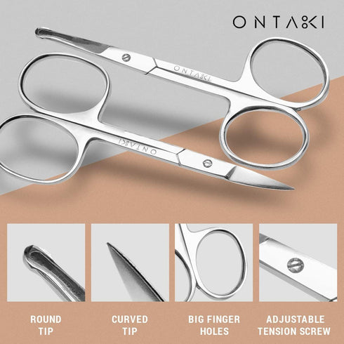 Ontaki Curved and Rounded Men's Facial Hair Scissors - Safe for Mustache, Nose Hair, Beard, Eyebrows, Ears