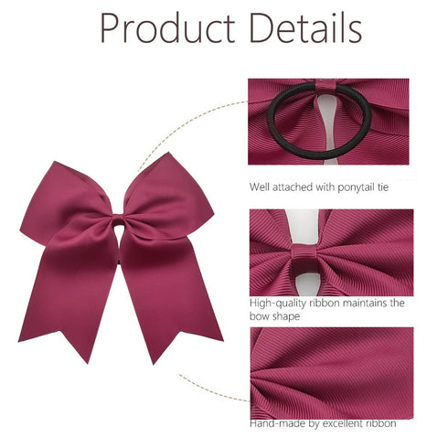Hipcheer 20pcs Large Maroon Cheer Bows for Girls, Hand-made Grosgrain Ribbon Hair Accessories for Teen Sports