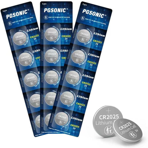 PGSONIC CR2025 3V Lithium Battery, Pack of 15pcs