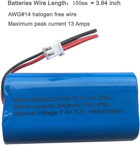AOLIKES 7.4V Rechargeable Li-ion Batteries 2600mAh with XH2.54-2 Pin Plug, DIY 18650 2S1P Battery Pack