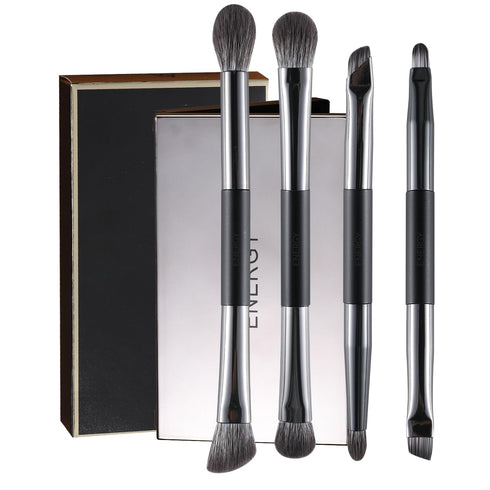 ENERGY Travel Eye Makeup Brush Set, 4PCS Eyeshadow Blending Eyeliner Kit with Portable Mirror Case