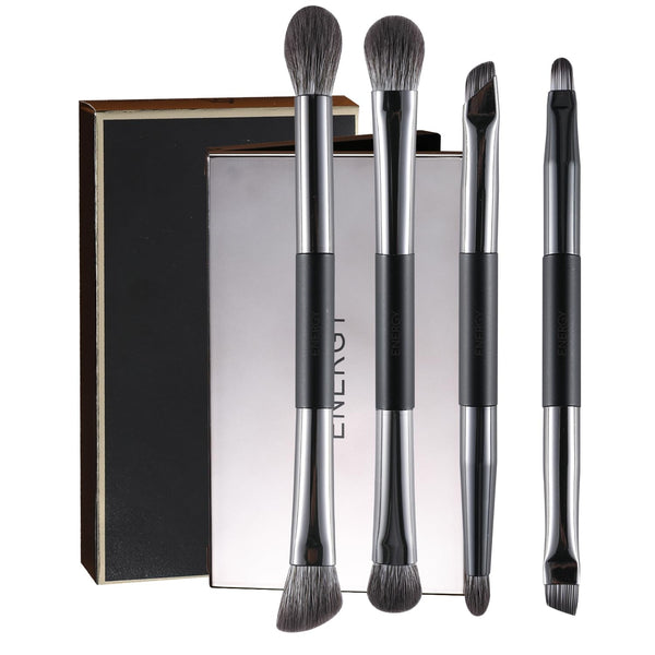 ENERGY Travel Eye Makeup Brush Set, 4PCS Eyeshadow Blending Eyeliner Kit with Portable Mirror Case