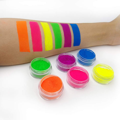 Neon Pigment Eyeshadow Powder UV Reactive Glow in Blacklight 6 Mixed Bright True Colors for Body Makeup