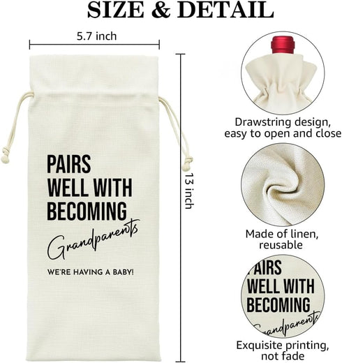 LAGZDFC Pairs Well With Becoming Grandparents Wine Champagne Gifts Bag, Reusable Wine Wrap Bag, Pregnancy Announcement