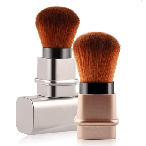 Retractable Kabuki Makeup Brushes Set - Foundation, Powder, Blush, Bronzer, Face Blender Brush with Cover - Golden