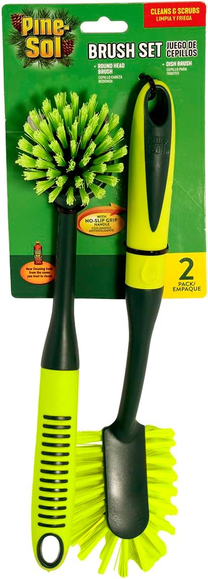 Pine-Sol Set 2 Scrub Brush - Long Handle Cleaning Brushes with Heavy Duty Bristles and Comfort Grip - Scrubbers