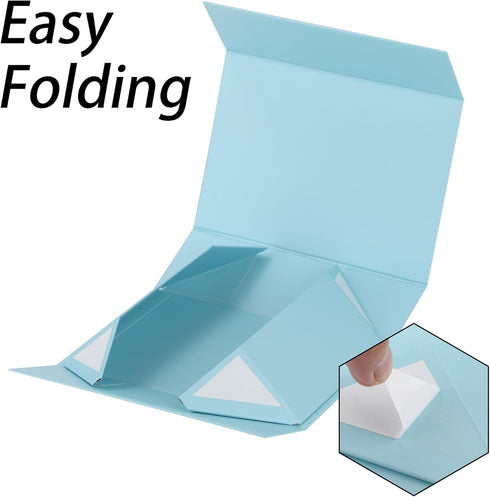 MUMUPACK Light Blue Gift Box, 10x7.3x3.5 with Lids for Presents, Includes Ribbon and DIY Printable Sticker Paper