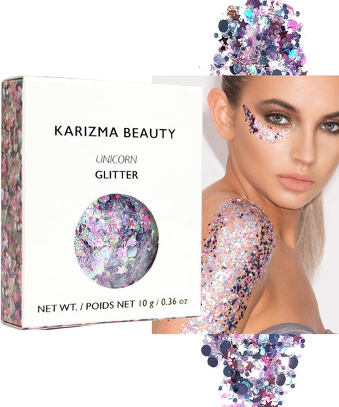 KARIZMA Unicorn Glitter - 10g Chunky Face, Hair, Eye Glitter for Women, Rave & Festival Accessories, Cosmetic Makeup