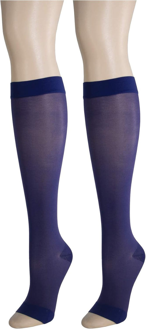 Truform Sheer Compression Stockings, Women's Knee High Length, Open Toe, 15-20 mmHg, 20 Denier, Purple, 3X-Large