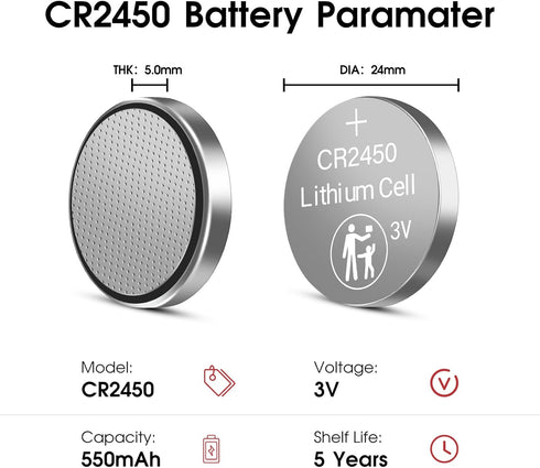 CR2450 3V Lithium Battery, 20 Pack, 3V Button Cell Battery, Lithium Coin Battery for Watches, Calculators, Car Remote, Key Fob