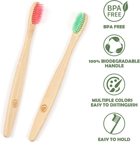 Navona 36 PCS Biodegradable Bamboo Toothbrushes, Individually Wrapped, Eco-Friendly, Natural Wood Bulk Toothbrushes
