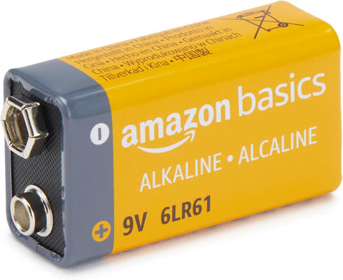 Amazon Basics 8-Pack 9V Alkaline Batteries, 5-Year Shelf Life for Smoke/CO Detector, Electronics