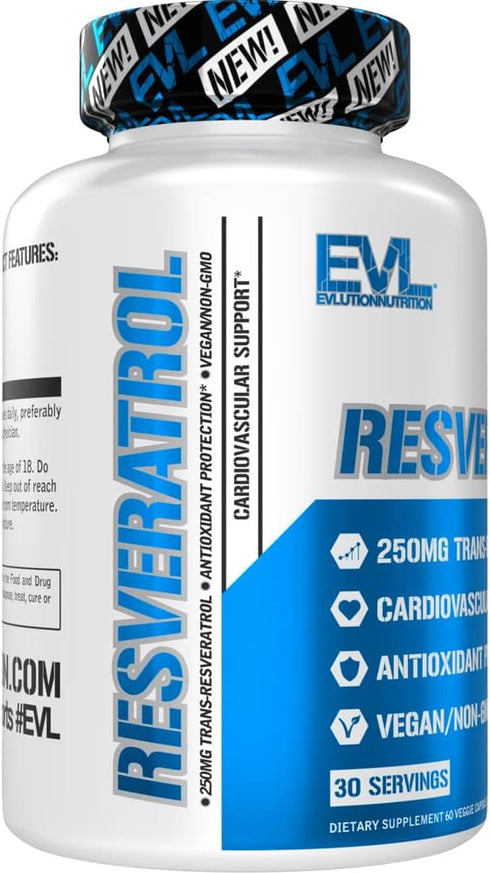Evlution Anti Aging Trans Resveratrol Supplement, 250mg Trans-Resveratrol for Immune and Heart Health
