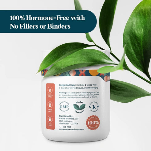 Pattern Wellness Collagen Peptides Powder (Type I & III) - Grass Fed & Pasture Raised, Hydrolyzed Collagen for Hair,