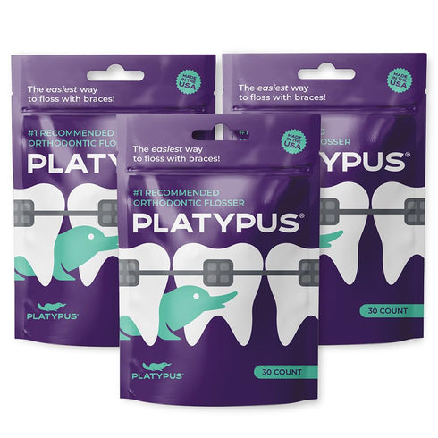 Platypus Orthodontic Flossers for Braces - 30 Count Bag (Pack of 3) - Unique Structure Fits Under Arch Wire