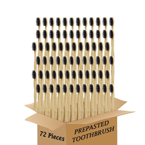 Bamboo Prepasted Disposable Toothbrush, Soft Bristles, 72 Pieces
