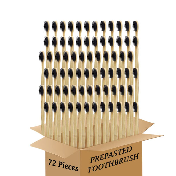 Bamboo Prepasted Disposable Toothbrush, Soft Bristles, 72 Pieces