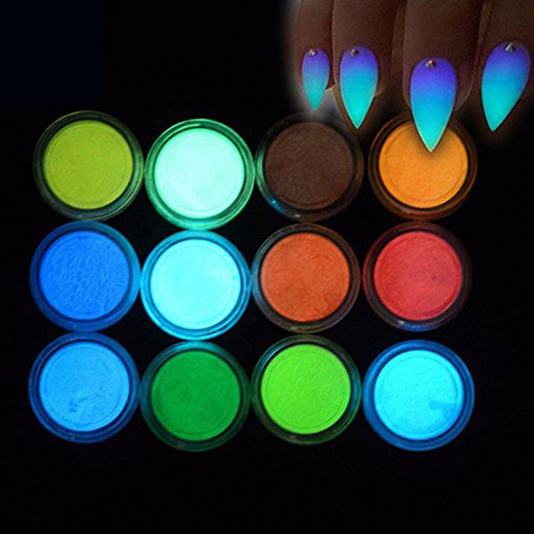 Minejin Glow In Dark Luminescent Nail Art Powder, 12 Colors Night Fluorescent Pigment Dust for 3D DIY Decoration Tips