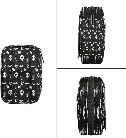 Skerhhux 7 Skull Black Halloween Pill Case Travel Pill Organizer Weekly Day Portable with Zipper Medicine Box Pill Case