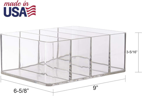STORi Clear Plastic Organizer with 4 Compartments | Rectangular Makeup Storage Bin | Use Upright for Eyeshadow Palettes