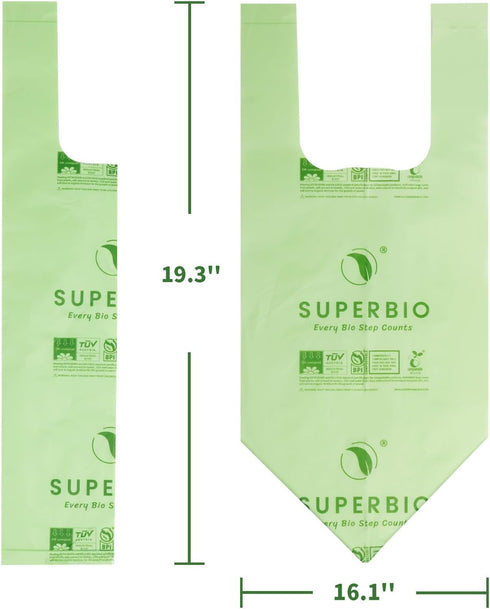 SUPERBIO 1.6 Gallon Compostable Handle Tie Food Waste Bags, 50 Count, Small Bags for Countertop Bin