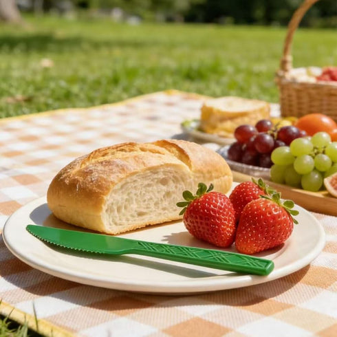 MiJefuYaJe 10 Sets, Set Green Plastic Silverware Pieces Green Disposable Silverware Heavy Duty, Utensil Knives & Spoons
