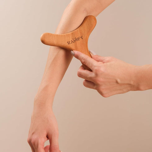 theramify Natural Wood Y-Shape Massage Tool, Ergonomic Gua Sha Board for Body, Wood Therapy Massager for Legs, Arms