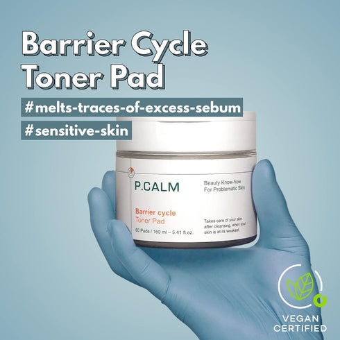 P.CALM Barrier Cycle Toner Pad 60 Pads | Korean Skincare Daily Toner Pads for Calming and Hydrating Sensitive Skin