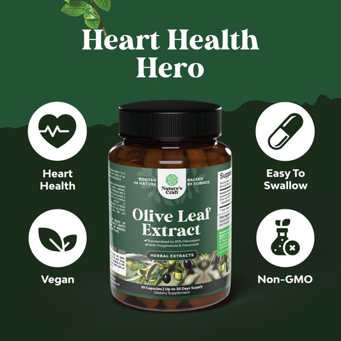 Potent Olive Leaf Extract Capsules - High Strength Antioxidant Supplement with 20% Oleuropein, Vegan Non-GMO, 1 Month