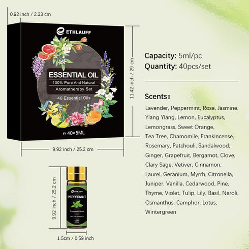 Set 40 40 5ML(0.17oz) Essential Oils Pcs, Perfect for Diffuser, Humidifier, Massage, Soap, Candle Bath Bombs Making, *