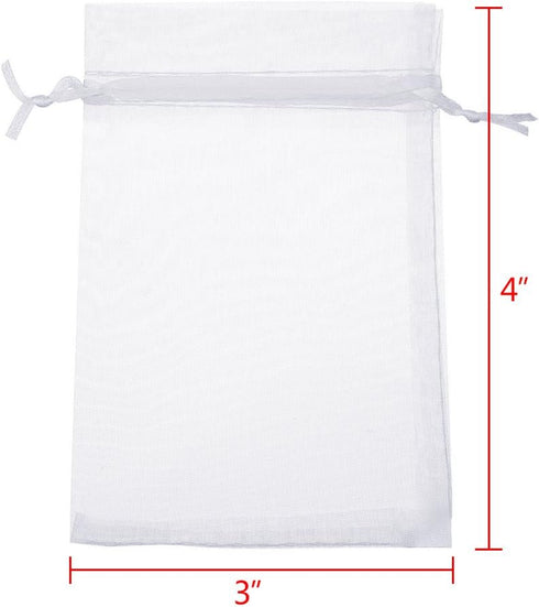 Boshen 100/200PCS White Organza Gift Candy Sheer Bags, Mesh Jewelry Pouches Drawstring for Wedding Party Favors