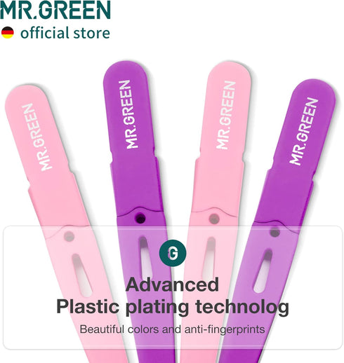 MR.GREEN Colorful Eyebrows Tweezers, Stainless Steel Slanted Makeup Tools for Fine Hair Removal (Purple)
