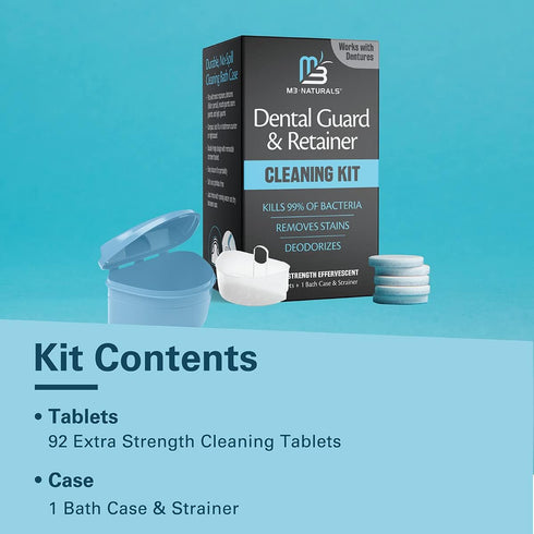 Retainer Cleanser Tablets and Soak Container, Universal Denture Cleaning Tablets and Bath Case for Stains