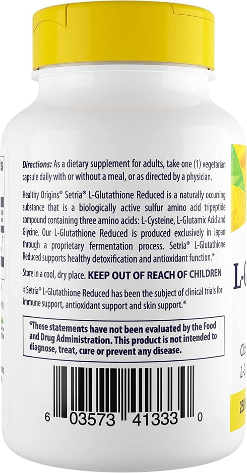 Healthy Origins L-Glutathione (Setria) Reduced, 250 mg, Immune Support Supplement, Collagen & Antioxidant Support,