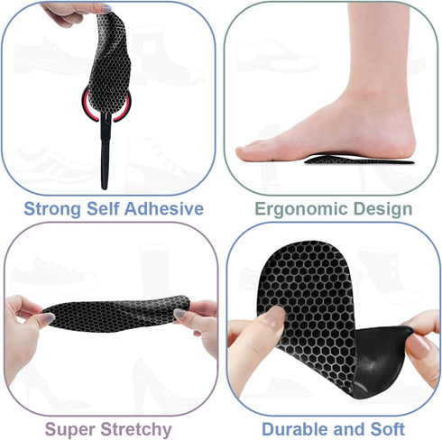 Dr.Foot Arch Support Shoe Inserts for Plantar Fasciitis Relief – Self-Adhesive Arch Pads, Heel Cushion for Men and Women