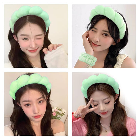 Spa Headbands for Washing Face, Wristband Set, Sponge Makeup Skincare Headband, Soft Terry Towel Cloth for Women
