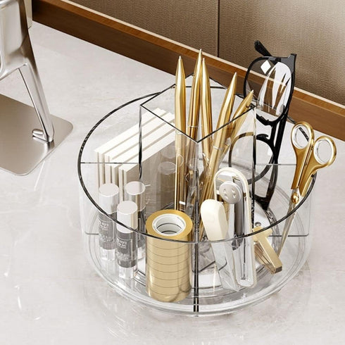 LINFIDITE 360 Rotating Makeup Organizer Clear Cosmetic Storage Holder Tray with 6 Compartment Makeup Brush Lip Gloss Organizer Case Bathroom Cabinet Vanity Desktop Organizer Clear by LINFIDITE