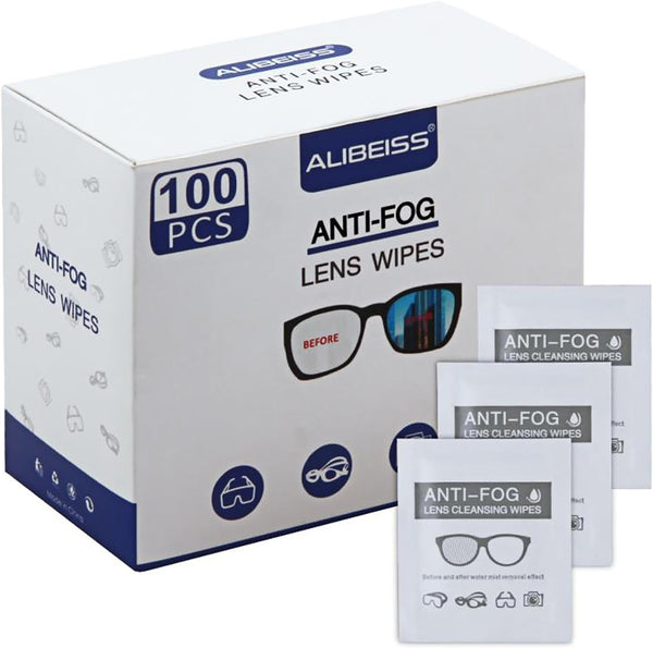 Pre-Moistened Anti-Fog Lens Wipes, 6inch x 5inch, for Eye Glasses (100 Pack) - Anti-Fog Wipes