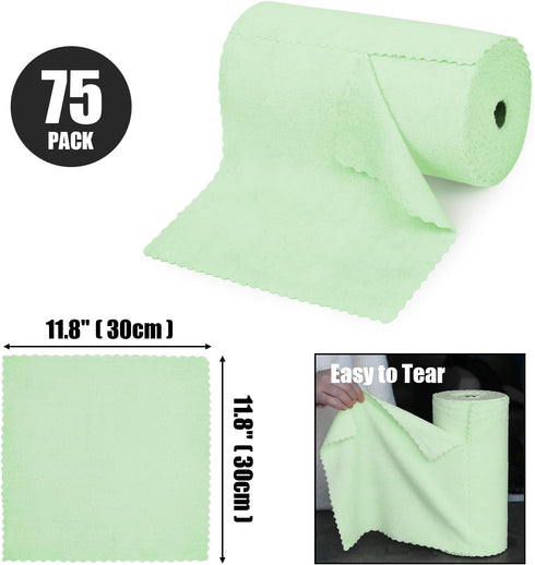 Microfiber Cleaning Cloths Roll 11.8" x 11.8" Lint Free Quick Dry Ultra Absorbent Scratch Free Tear Away Towels Reusable Rags Kitchens Home (Green)