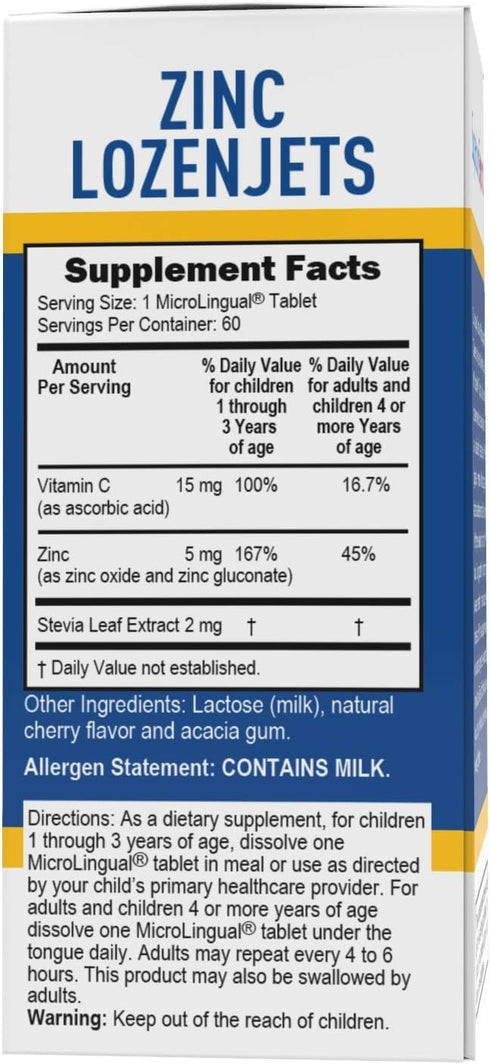 Superior Source Zinc Lozenjets | Zinc (5 mg), Vitamin C (15 mg) | Quick Dissolve MicroLingual Tablets, 60 Count