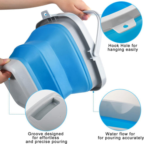 Collapsible Mop Bucket and Ice Bucket - 5L (1.3 Gallon) Portable Silicone Dust Mops Bucket for Household Cleaning