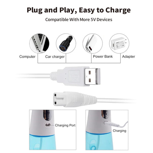 USB Charging Cable for Water Flosser, Portable Cordless Oral Irrigator Replacement Charger for Nicwell, Fairywill,