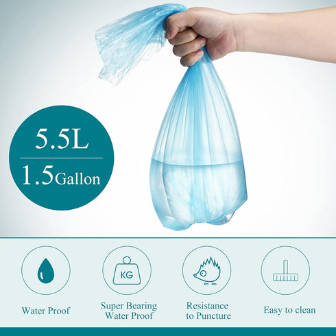 200 Counts Small Garbage Bags, 1.5 Gallon Unscented Trash Bags, Strong Mini Wastebasket Liners